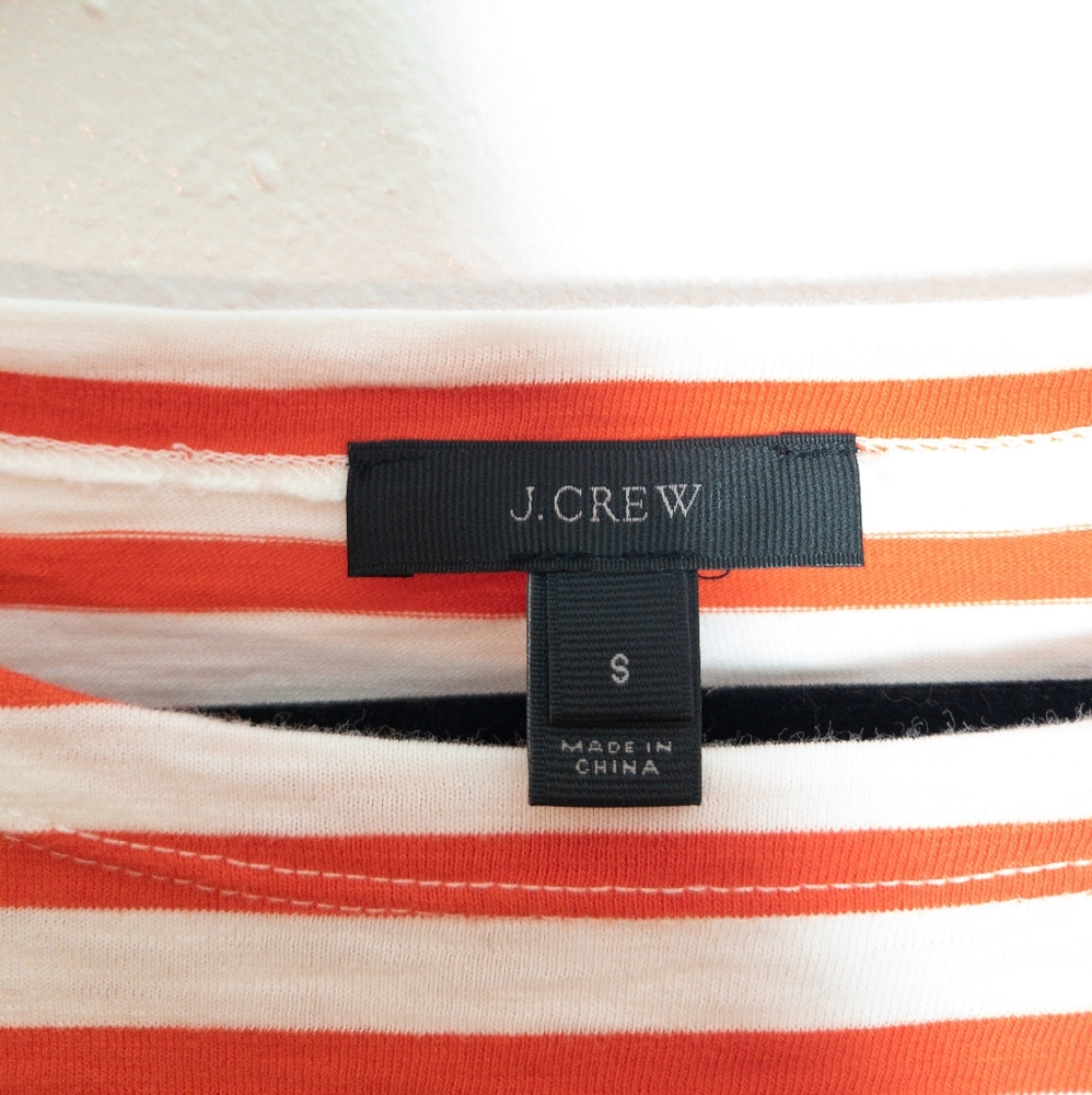 J. Crew. Red and white striped long sleeved blouse with fringed detail along hem - Picture 3 of 3